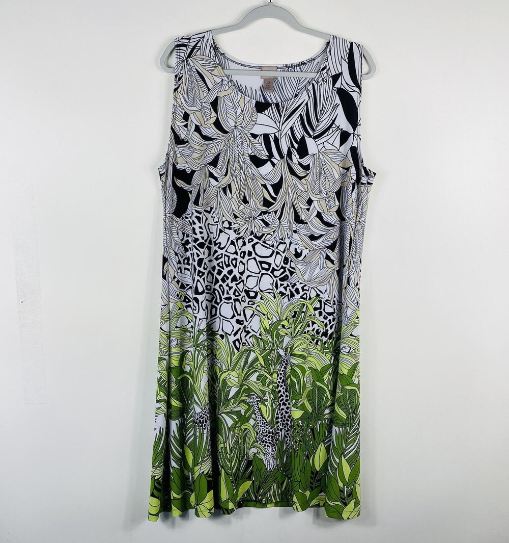 Chico's Dress Large 2 12 Easywear Jungle Print Sleeveless Stretch Made In USA
